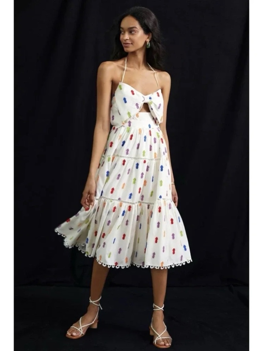 Farm Rio Embroidered Pineapple Midi Dress